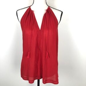 Joie Eniko Red Tassel Halter Flowy Boho Top